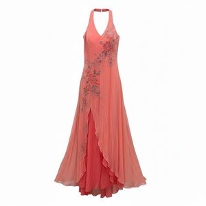 Jovani Coral Floral High Low Dress